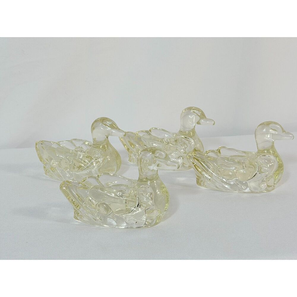 Vintage Duck Glass Ashtrays Set of 4 Personal LE Smith Clear MCM Trinket Dish